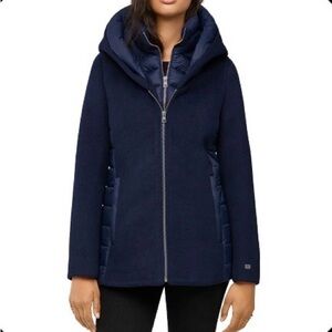 Soia & Kyo Viviana Mixed Media Jacket Women's Navy Hooded Jacket